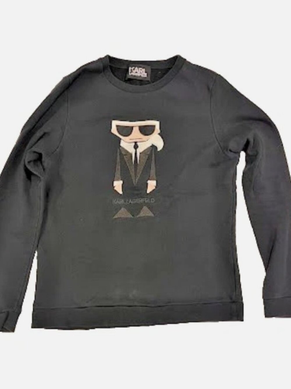 KARL LAGERFELD Sweatshirt Women Medium M Black Crewneck Graphic Portugal-206